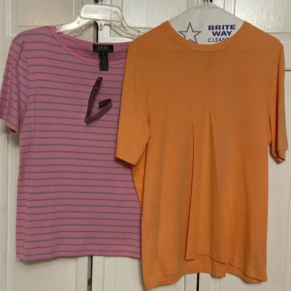 TWO RALPH LAUREN SHIRTS ❤️ One pink w/teal stripes. One orange - Picture 1 of 3